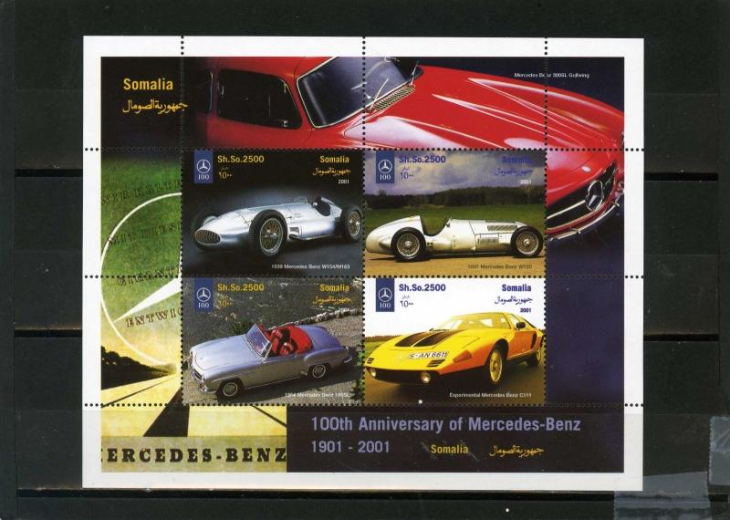 SOMALIA 2001 CARS MERCEDES SHEET OF 4 STAMPS MNH