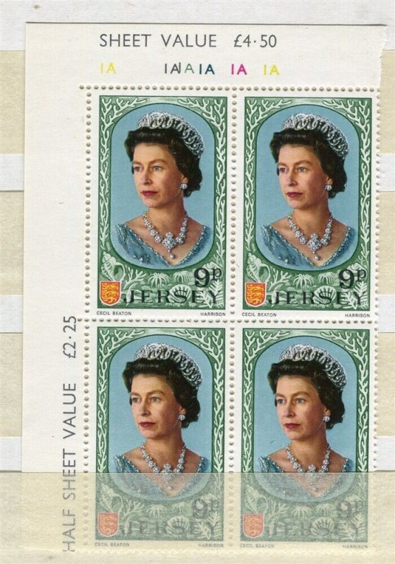 BRITAIN JERSEY; 1970s early QEII Portrait issue MINT MNH BLOCK of 4