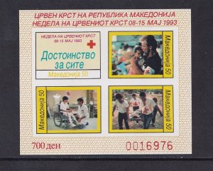 Macedonia #RA32-RA35  MNH 1993 postal tax sheet   imperforated .  Red Cross