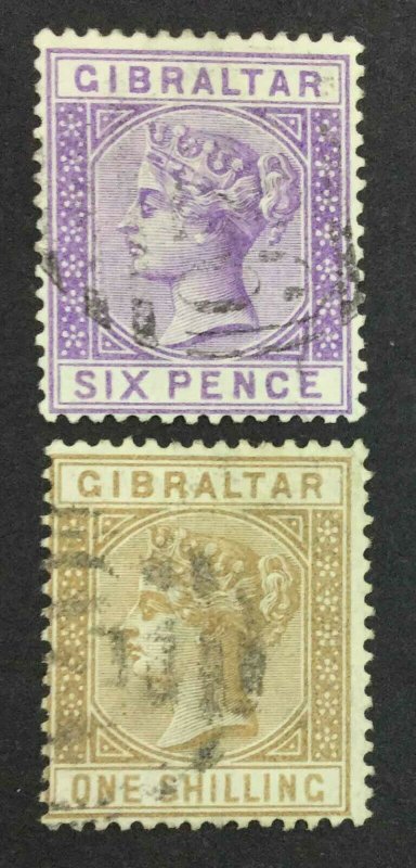 MOMEN: GIBRALTAR SG #13-14 1887 USED £340 LOT #62602