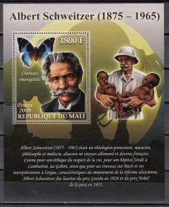 Mali, 2009 issue. Dr. Albert Schweitzer with Butterfly s/sheet.