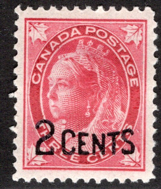 Scott 87, 2c on 3c Carmine, MHOG, VF/XF, QV Maple Leaf Provisional Issue, Canada