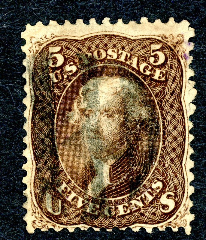 US #76 – 1863 5c Jefferson, Brown.  Used VF.  Black Brown.