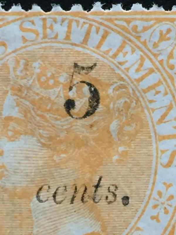 Malaya Straits Settlements 1880 QV 5c surch 8c MH SG#43 T.15 CV£700 M2153 