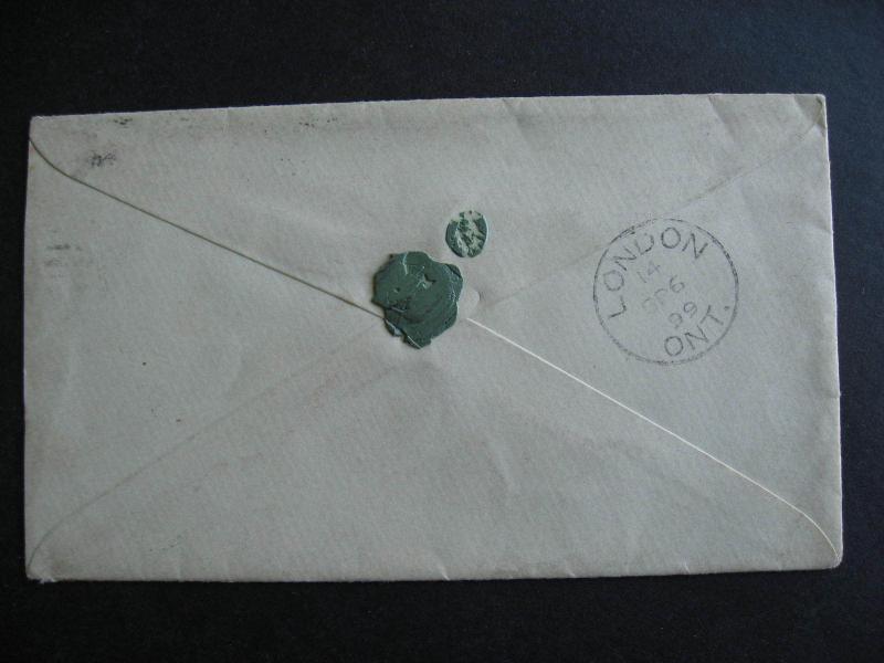 CANADA Sc 77 2c QV on 1899  unbroken wax seal Petrolea - London envelope! 