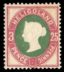 German States, Heligoland #18 Cat$17, 1875 25pf rose and dark green, lightly ...