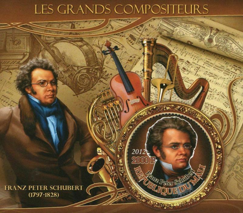 Famous Composer Franz Peter Schubert Music Sov. Sheet of 2 Stamps MNH