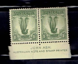 AUSTRALIA SCOTT#300 1956 1s LYRE BIRD - HORIZONTAL PAIR - W/ PRINTER TAB - MNH