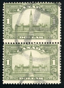 Canada Scott 159  Pair Used $1 Olive Green 1929  QC052  bhmstamps