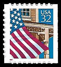 PCBstamps   US #2921b Bk Sgl 32c Flag, red dated 97, MNH, (12)