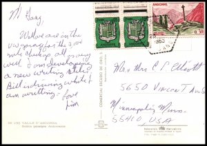 French Andorra to Minneapolis,MN 1965 Postcard Cover