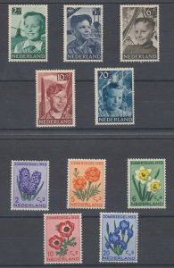 Netherlands Sc B229-B233, B238-B242, MLH. 1951 & 1952 Semi Postals, 2 cplt sets