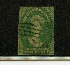 Australia-Tasmania #5 (AU789) Queen Victoria 2p green, wmk 6, used,A, CV$500.00