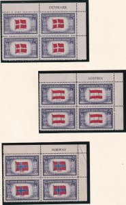 Sc# 909 / 921 Overrun Countries 1943 - 1944 Series name block set MNH CV 43.60