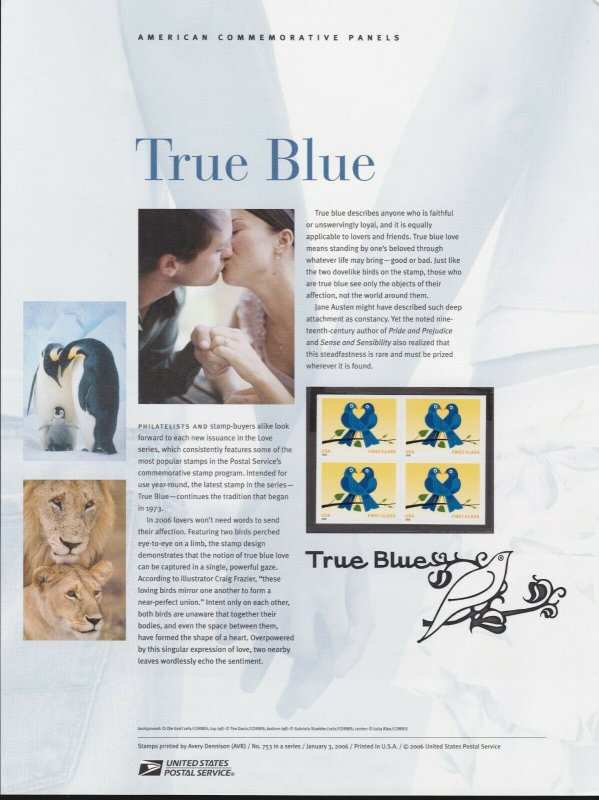 US #753 (39c) True Blue Bluebird #3976 USPS Commemorative Stamp Panel