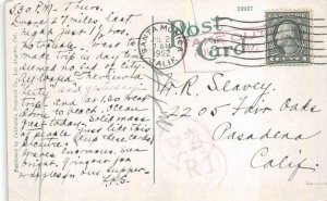 SANTA MONICA TO PASADENA CALIFORNIA TAKE OUT DEAD LETTER OFF POSTCARD 1922