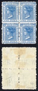 NSW SG209 2d Prussian Blue wmk 36 Perf 13 Block (re-enforced perfs) Cat 210++ p