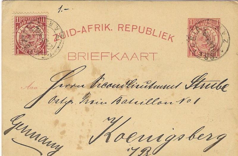 1894 Postal Stationery Card Pretoria to Germany Zuid-Afrik. Republiek ZAR