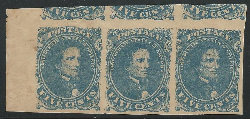 CSA Scott #4 Stone 2 Pos 11-13 Mint Full OG Strip of 3 Confederate Stamps