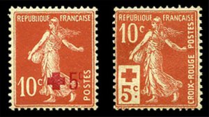 France, 1900-1950 #B1-2 (YT 146-147) Cat€107.50, 1914 Red Cross, set of two...