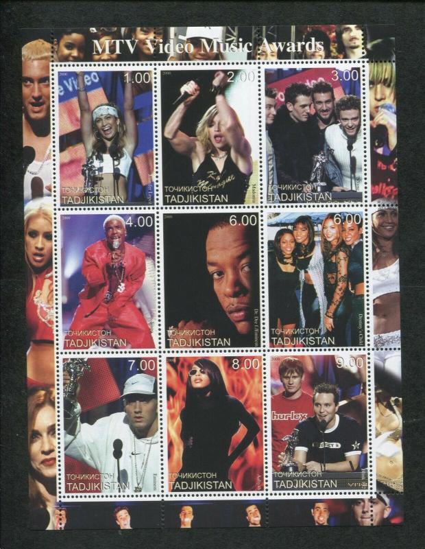 Tajikistan Commemorative Souvenir Stamp Sheet - 2000 MTV Video Music Awards