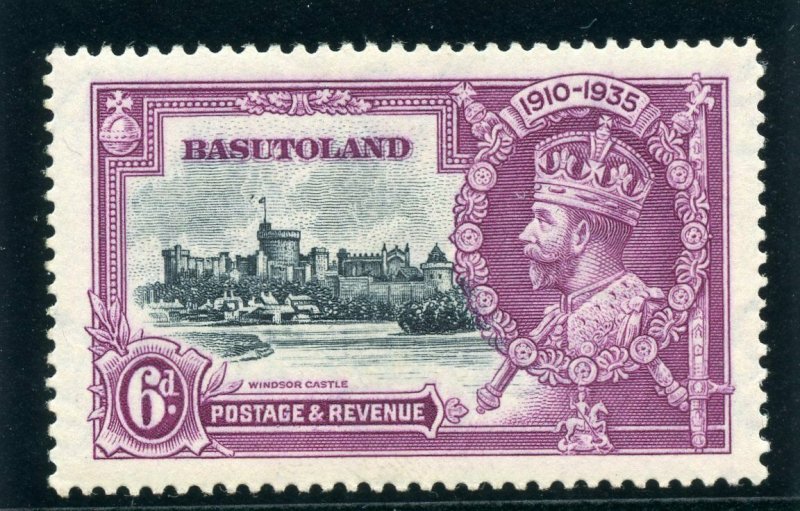 Basutoland 1935 KGV Silver Jubilee 6d DOT BY FLAGSTAFF MLH. SG 14h.