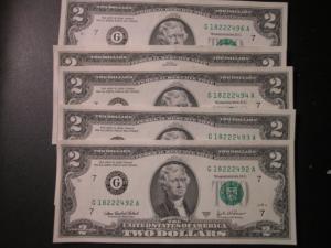 5 crisp 2003 uncirculated two dollar bills-