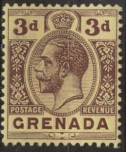 Grenada 89 (mh) 3p George V, violet on yellow paper (1914)