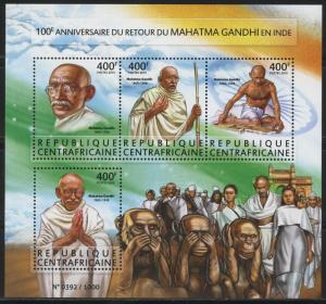 CENTRAL AFRICA  2015 MAHATMA GANDHI 100TH ANN RETURN TO INDIA  SHEET  MINT NH