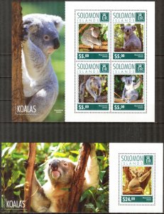 Solomon Islands 2014 Koalas sheet + S/S MNH