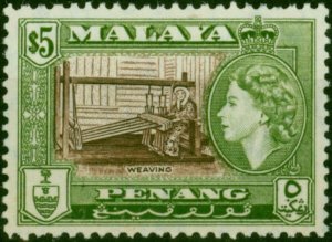 Penang 1957 $5 Brown & Bronze-Green SG54 Fine MNH