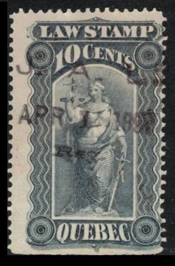 QUEBEC REVENUE TAX 1893 SCARCE VINTAGE 10c #QL32 LAW STAMP DATED APR 7 1897