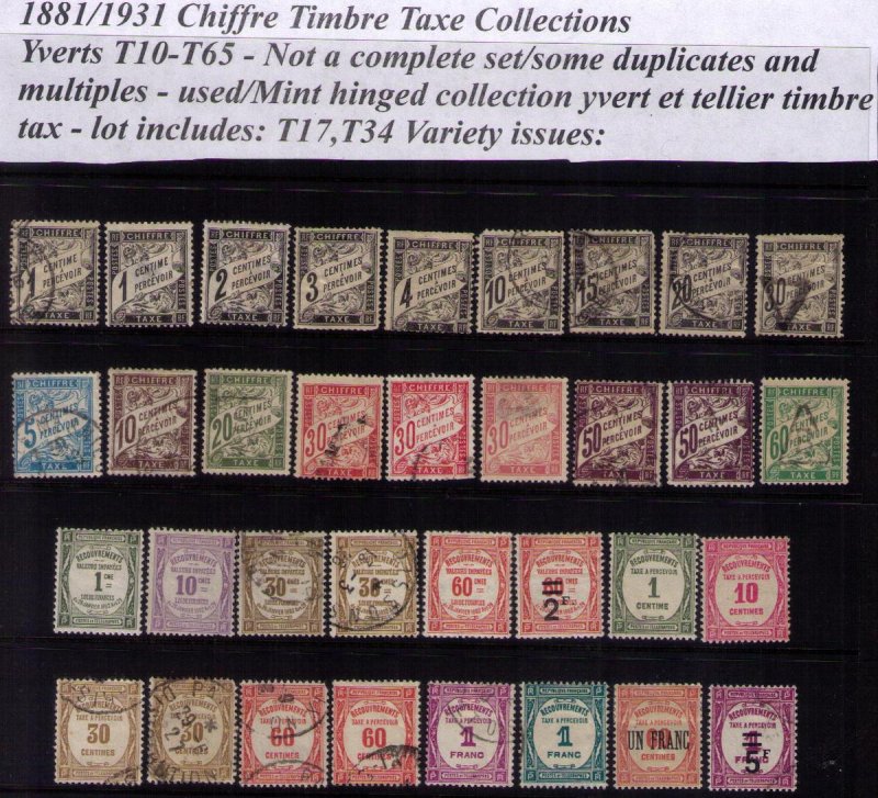 France 1881-1931 Sc J11-J67 Not A Complete SetTimbre Tax Used MH MNH Lot Of 34