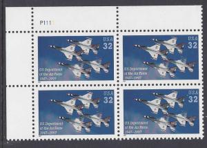 3167 Plate block of 4 Air Force 50th Anniversary 32 cent Stamps