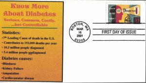 2001 FDC, #3503, Know About Diabetes, neat cachet