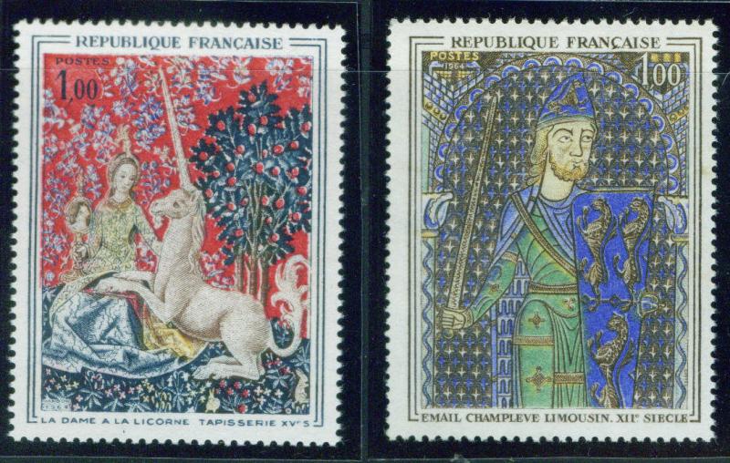 France Scott 1106-7 MNH** 1964 Art stamp set Unicorn on one