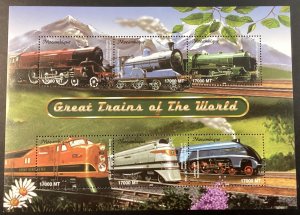 Mozambique #1703-05 Mint “Great Trains of the World” Three mini sheets of 6.
