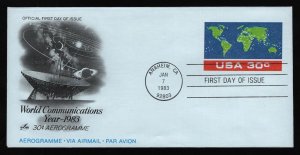 #UC56 30c World Communications Year, Art Craft H/C FDC **ANY 5=FREE SHIPPING**