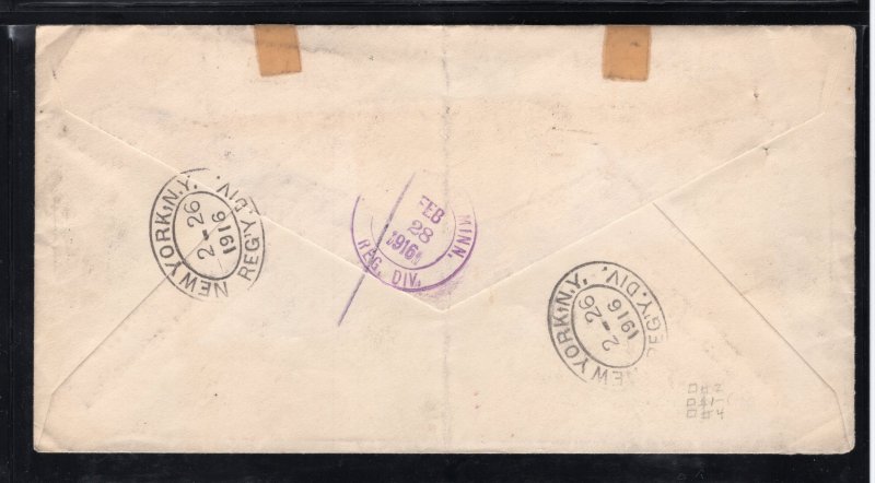 Trinidad 1916 Registered cover to Minneapolis franked 2 x 1 1/2p, 1p, & 2 1/2p