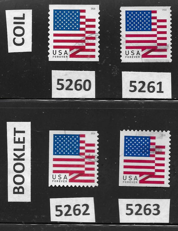 SC# 5260-5263 - (50c) - U.S. Flag, set of 4 Used Singles, Off Paper