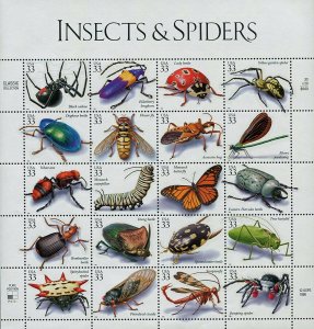 Insects and Spiders Sheet of Twenty 33 Cent Postage Stamps Scott 3351