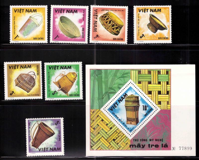 Unified Viet Nam Scott 1715-1722 Handicraftt set and souvenir sheet NGAI