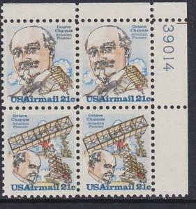 C94a Octave Chanute Plate Block MNH