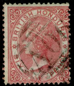 BRITISH HONDURAS SG3, 6d Rose NO WMK, FINE USED. Cat £170.