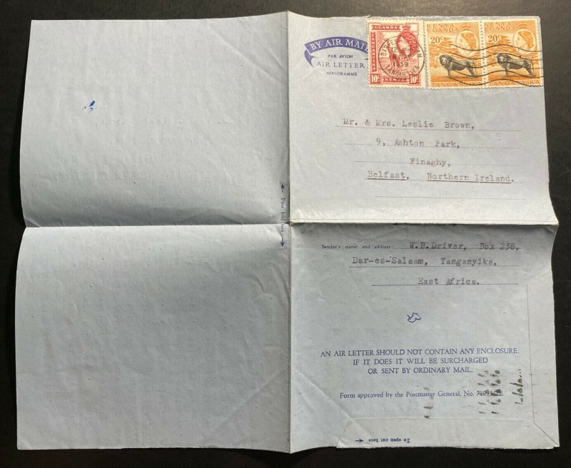 1959 Dar Es Salam Tanganyika Air Letter Cover To Belfast Northern Ireland 