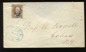 1 Franklin Imperf Used Stamp on Cover UTICA to Cohoes NY (LV 1623) 