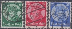 GERMANY Sc #398-400.2 CPL USED SET of 3, with FREDERICK the GREAT