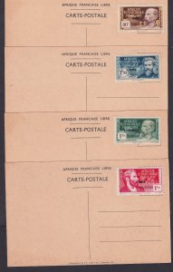 French Equatorial Africa, Scott 129-132 (Yvert 140A-140D), unused POSTAL CARDS