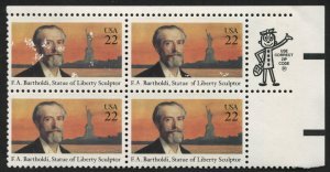 U.S. #2147 F.A. Bartholdi 22c Zip Block of 4, MNH.