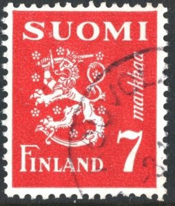 Finland SC#260 7 mk Coat of Arms: Hammarsten-Jansson Design (1947) Used